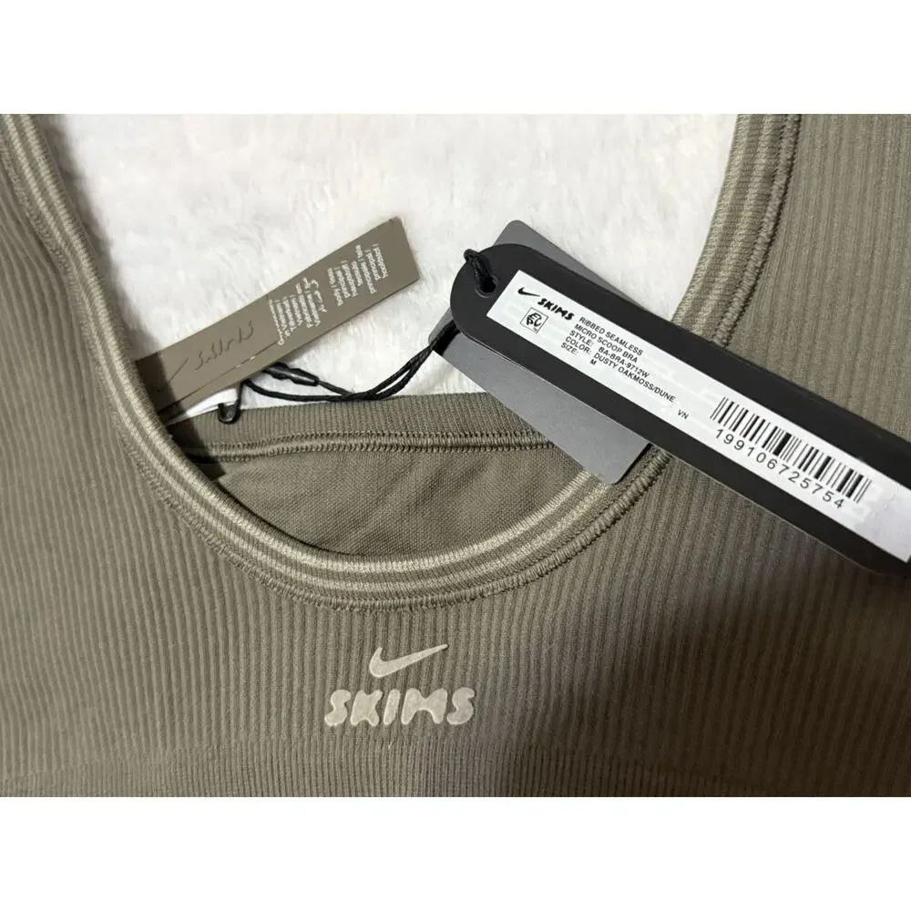 NEW Nike x SKIMS Ribbed Seamless Micro Scoop Bra Medium Dusty Oak Moss Green - Picture 3 of 3